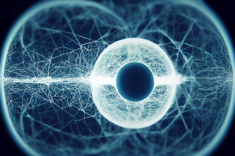 Rappresentazione astratta di reti neurali e circuiti digitali in tonalita blu