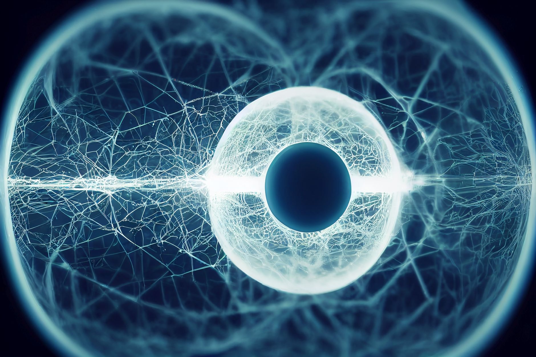 Rappresentazione astratta di una rete neurale con pattern geometrici blu, metafora della verifica formale assistita da IA