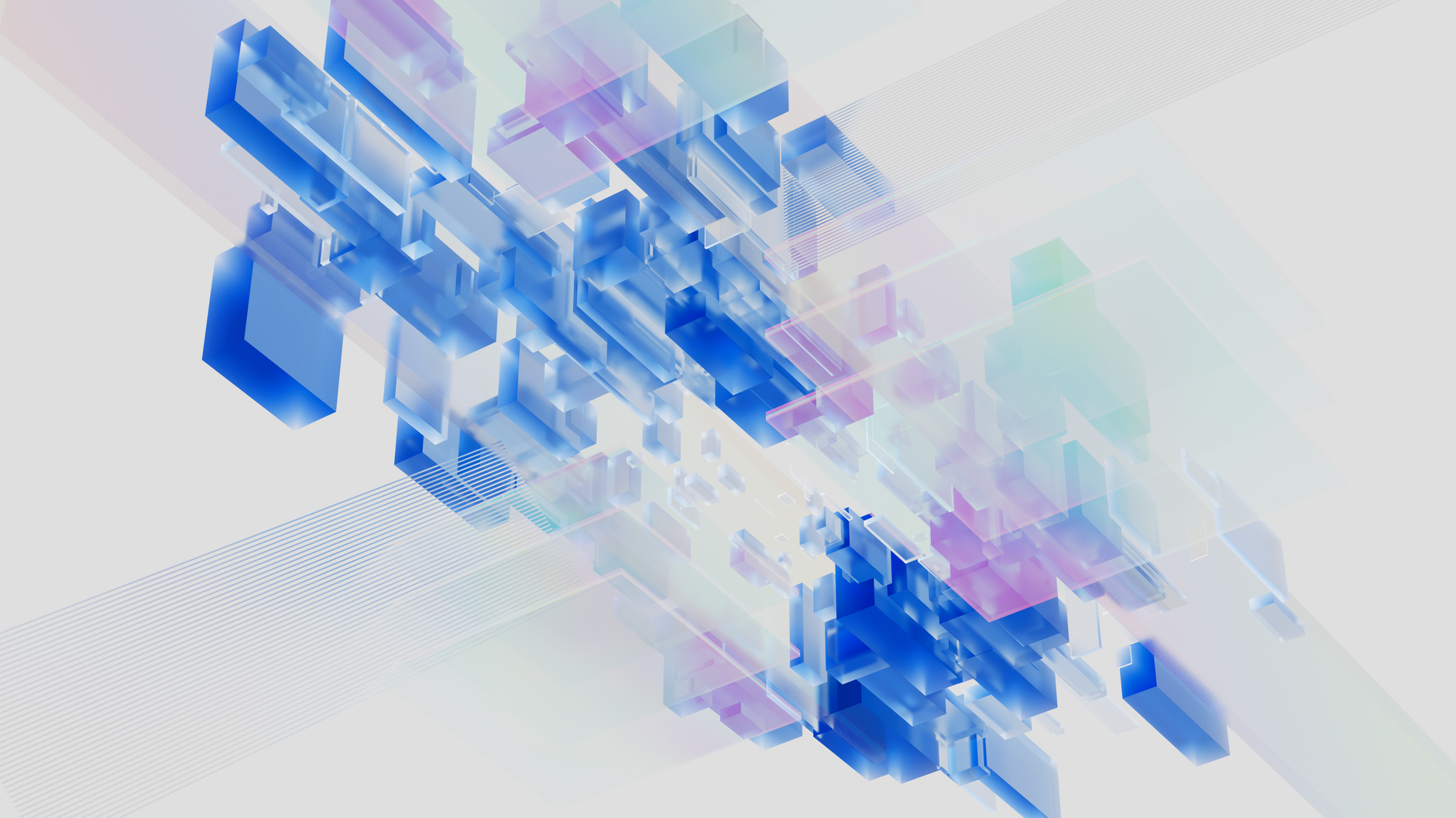 Rendering 3D astratto di blocchi digitali blu e rosa che visualizzano lo spazio vettoriale di una rete neurale