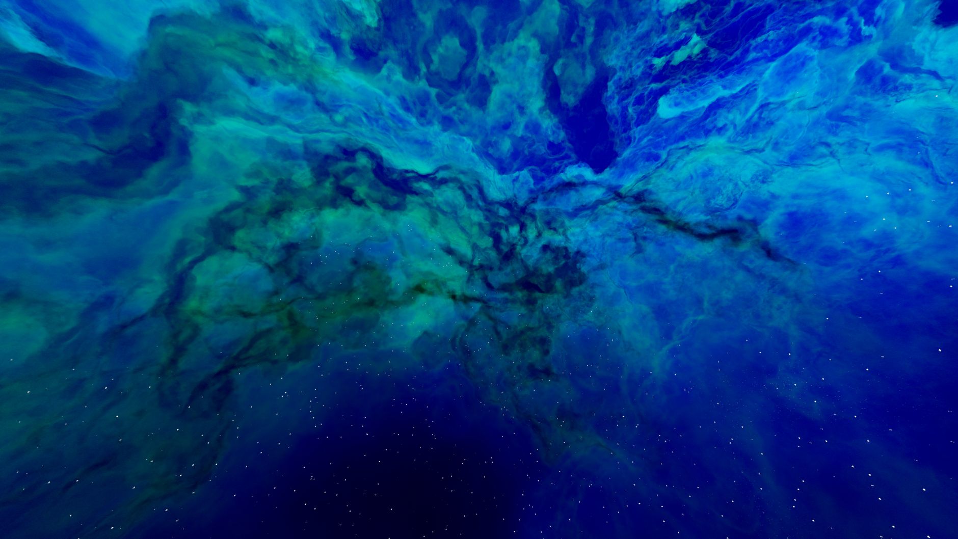 Nebulosa cosmica astratta in toni blu e verdi con stelle scintillanti, rappresentazione visiva della struttura informazionale invariante attraverso modelli equivalenti